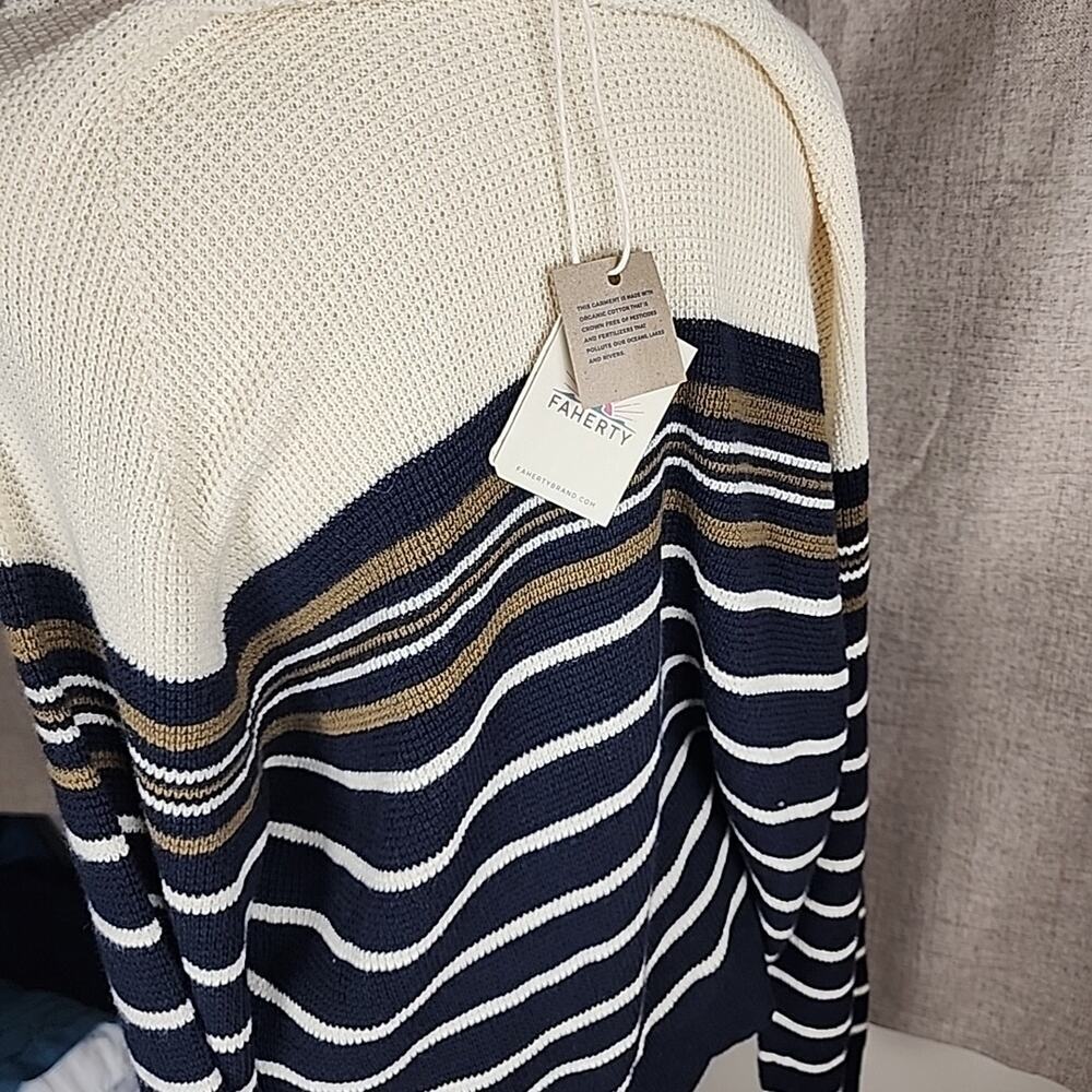 Faherty Womens Throwback Waffle Crewneck Pullover Sweater - Oakland Stripe XL - Picture 6 of 8